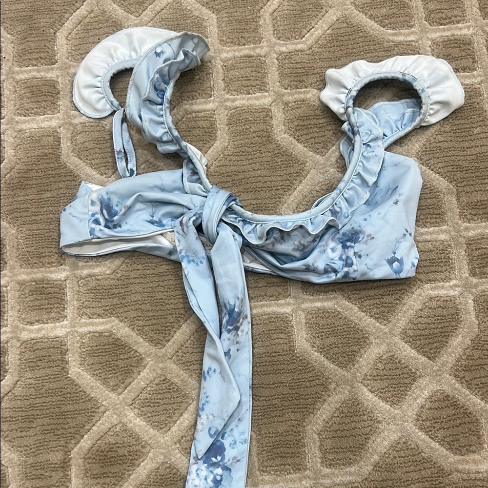 LoveShackFancy light blue floral bikini top